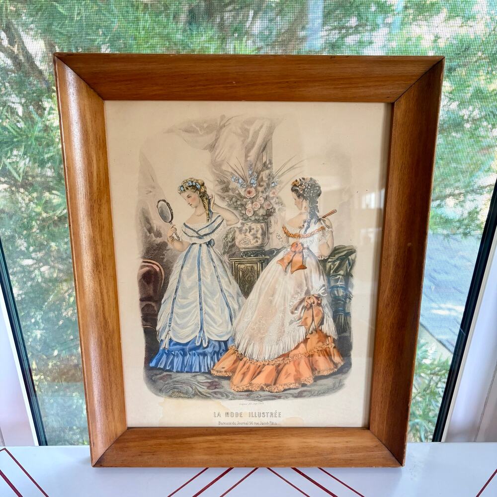 Antique 1870s La Mode Illustrée Fashion Plate J Bonnard Framed